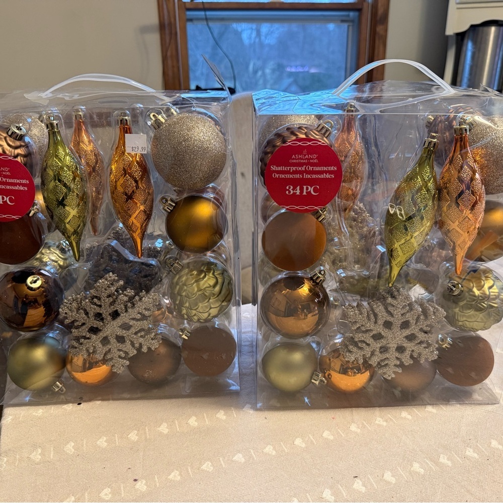 Ashland Gold & Bronze Shatterproof Holiday Ornament Set - 34 Pc bundle set of 2